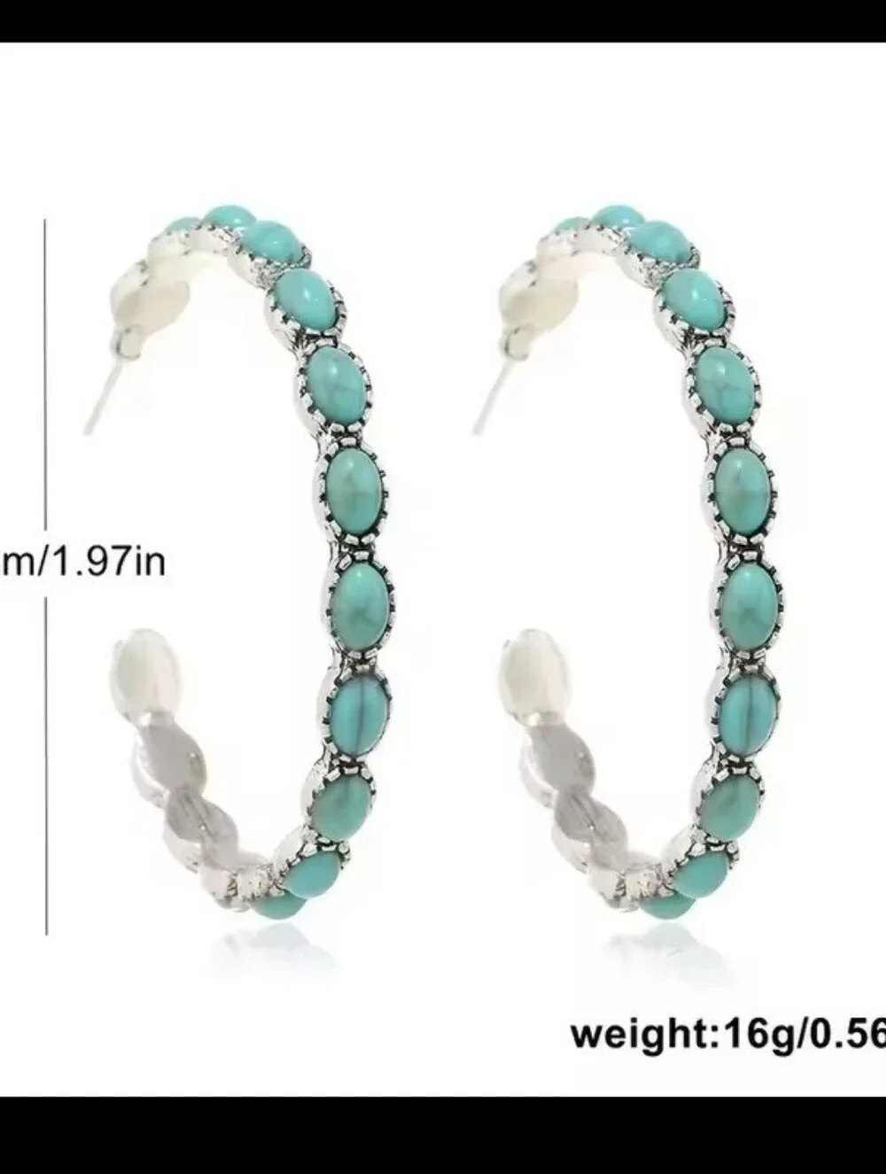 Turquoise Stone Hoop Earrings - Women Jewelry G26